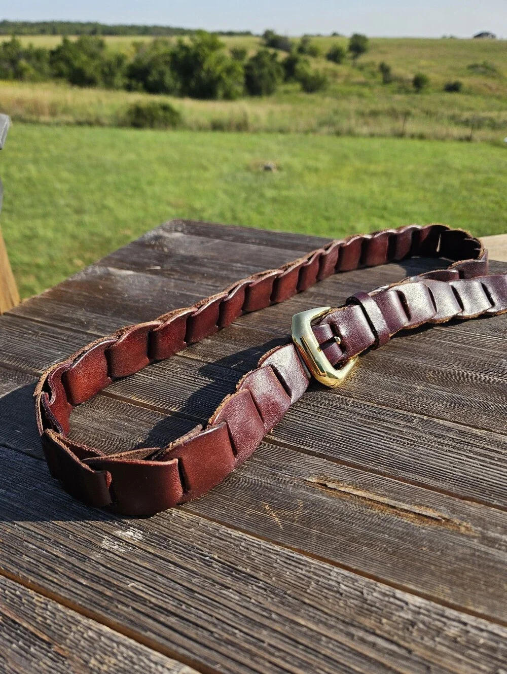 Lane Bryant Brown Leather Belt Size L 14 16 Braided Woven Interlocking Boho Y2K
